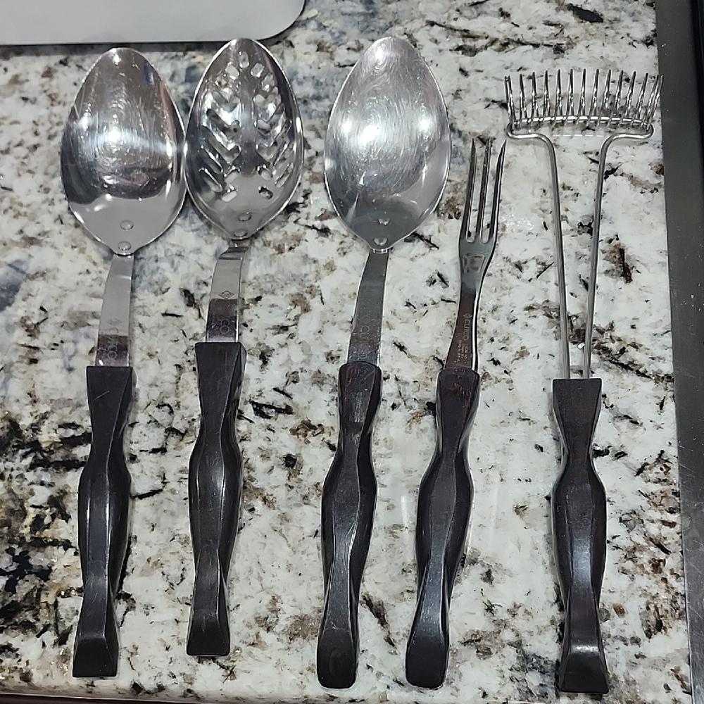 5 Vintage Orange And Black Cutco Serving Pieces